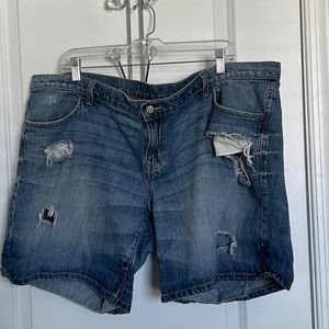 Old Navy distressed low rise jean shorts.